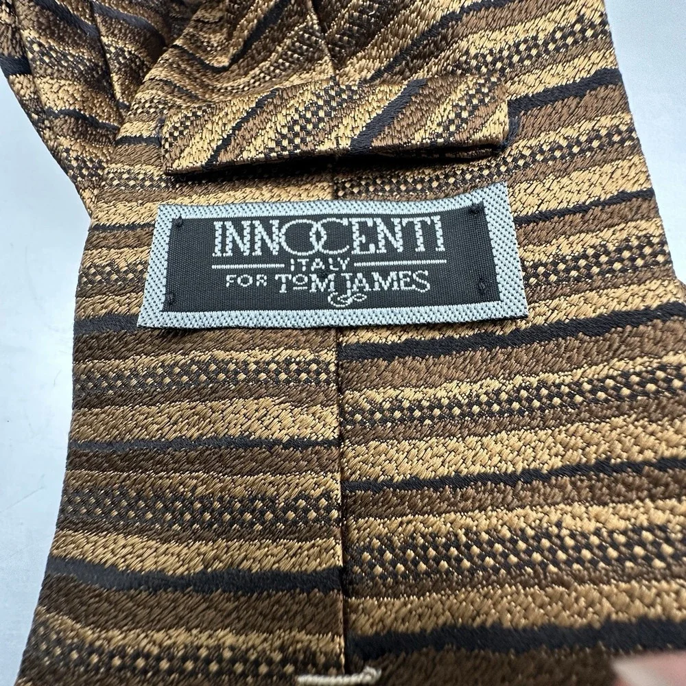 Innocenti Italy for Tom James Silk‎ Tie Brown Gold Striped Necktie